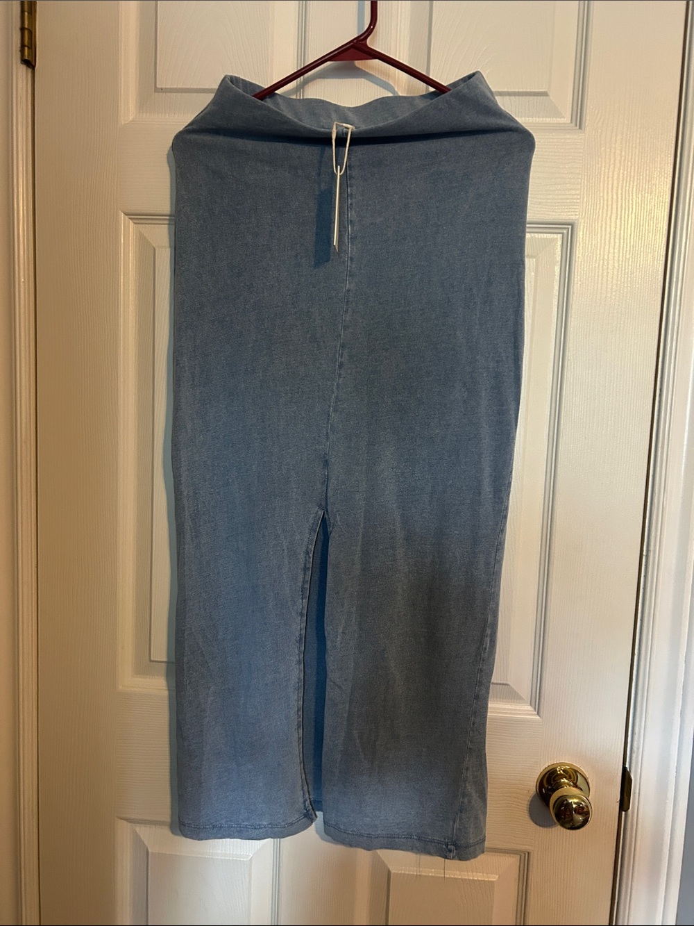Women's Light Blue Maxi Denim Skirt with Front Slit